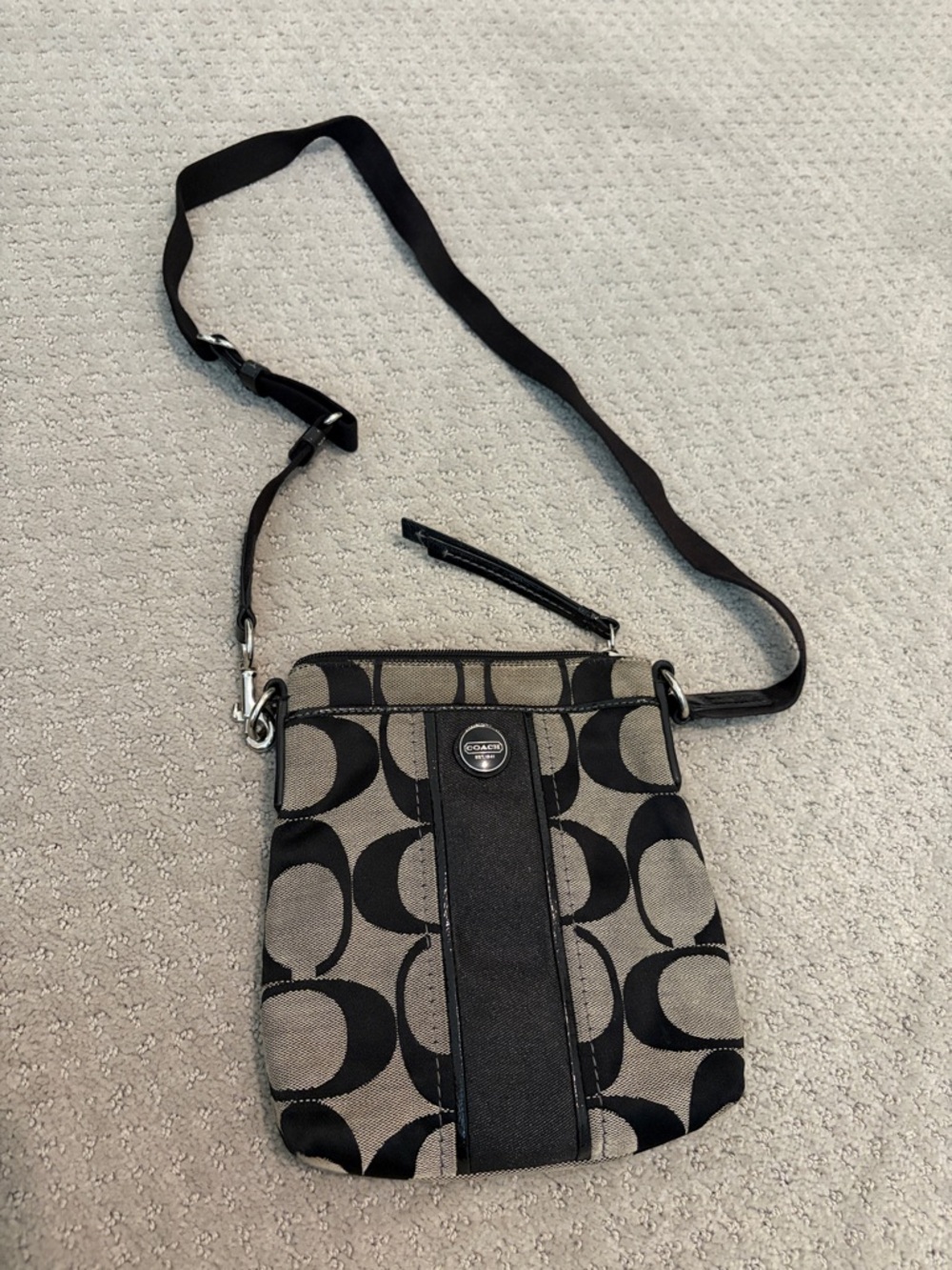 Coach Black and Taupe Signature Canvas Crossbody Pouch